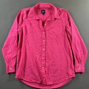 Gap Pink Linen Blend Button-Up Collared Long Sleeve Shirt Women’s M